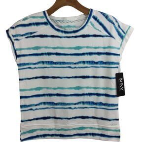 Marc NY Performance Womens Tie Shoulder Short Sleeve Shirt Top Blue White S NWT